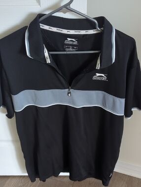 Slazenger Men's Quarter-Zip Performance Polo Shirt - Black & Gray, Size L